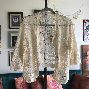 GAP size L Cream Y2K Open Weave Cropped Cardigan Sweater Grannycore